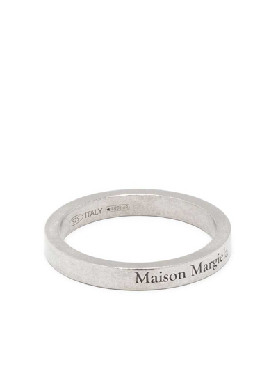 Shop Maison Margiela Ring With Logo Lettering Engraving In Silver Woman In Metallic