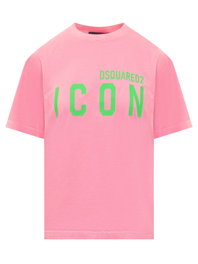 Shop Dsquared2 Be Icon Easy Fit T-shirt In Pink Fluo