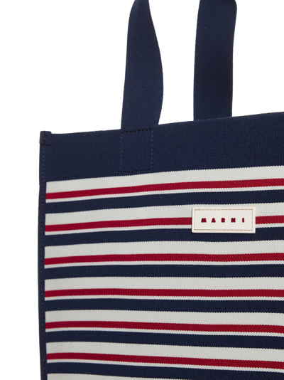 Shop Marni Tote In Marine/ivory/red