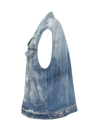 Shop Dsquared2 Over Jeans Vest In Navy Blue