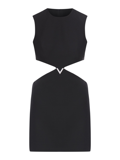 Shop Valentino Dress Solid Crepe Couture In Ygm Black Strass