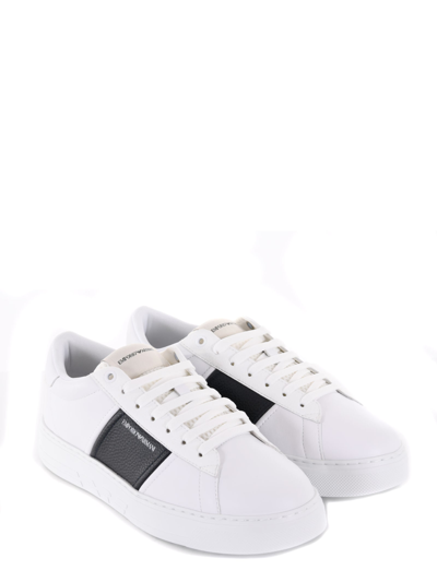 Shop Emporio Armani Sneakers  In Pelle Disponibile Store Scafati In Bianco/blu Scuro