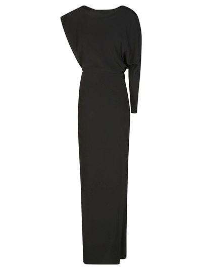 Shop Rev Long One-shoulder Dress In Black