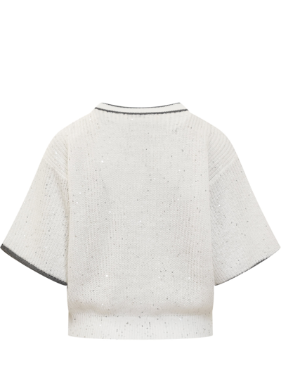 Shop Brunello Cucinelli Dazzling & Sparkling Linen Sweater In Bianco