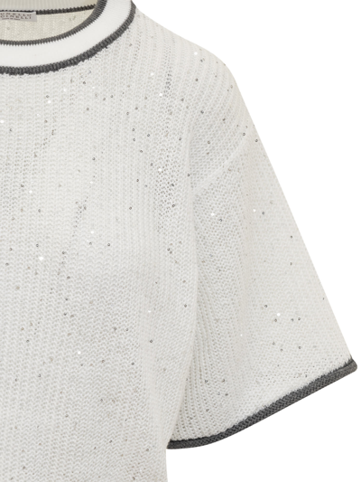 Shop Brunello Cucinelli Dazzling & Sparkling Linen Sweater In Bianco