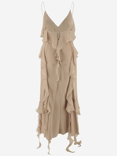 Shop Khaite Silk Midi Dress With Ruffles In Beige