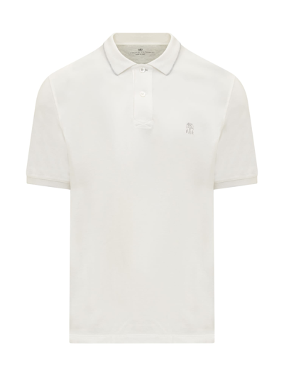 Shop Brunello Cucinelli Cotton Piquet Polo With Embroidered Logo In Off White