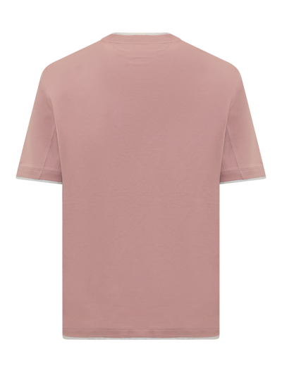 Shop Brunello Cucinelli Jersey T-shirt With Ribbed Hem In Rosa-perla