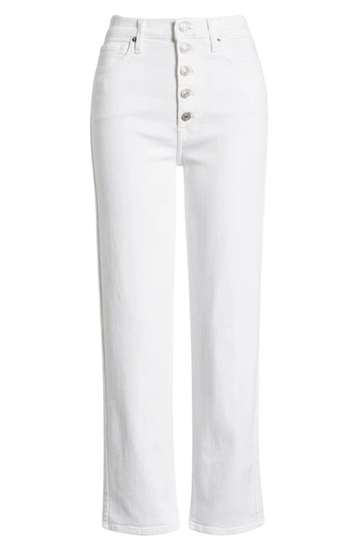 Shop 7 For All Mankind Exposed Button High Waist Crop Straight Leg Jeans In Soleil White