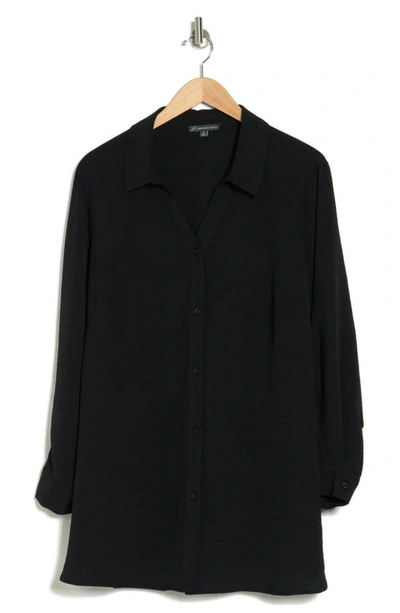Shop Adrianna Papell Long Sleeve Button-up Shirt In Black