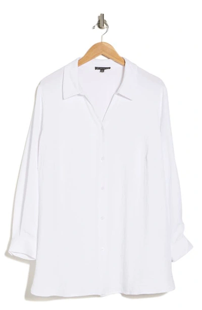 Shop Adrianna Papell Long Sleeve Button-up Shirt In White