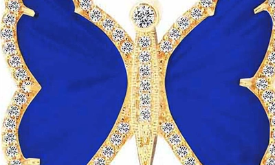 Gabi Rielle 14k Gold Plate Sterling Silver Lapis & Cz Butterfly Pendant Necklace In Gold