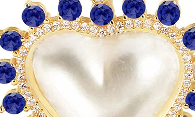 Gabi Rielle 14k Gold Plated Sterling Silver Cz Halo Mother-of-pearl Heart Drop Earrings In Gold