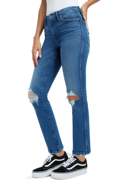 Good American Good Curve High Waist Distressed Straight Leg Jeans In Indigo337