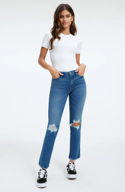 Good American Good Curve High Waist Distressed Straight Leg Jeans In Indigo337