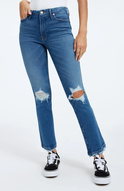Good American Good Curve High Waist Distressed Straight Leg Jeans In Indigo337