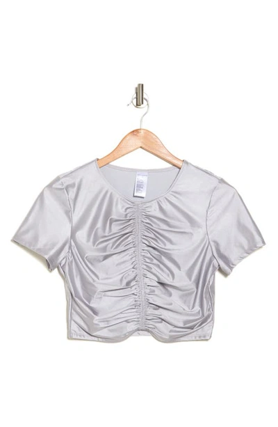 Shop Good American Ruched Crop Swim T-shirt In Silver001