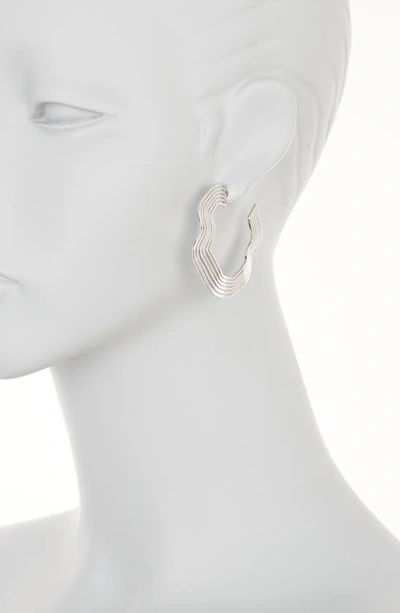 Shop Open Edit Wavy Coil Hoop Earrings In Rhodium