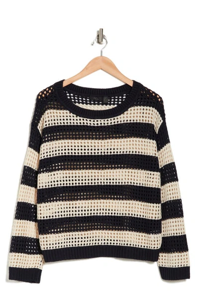 Shop Rdi Stripe Open Weave Sweater In Dark Blue