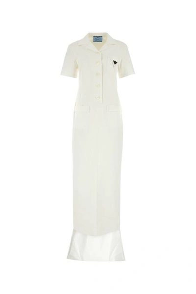 Shop Prada Woman White Gabardine Long Dress