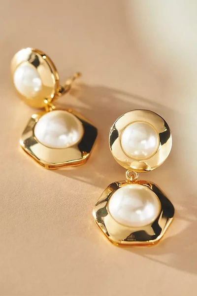 Shop Lele Sadoughi Pearl Geo Bezel Jewel Drop Earrings In Gold