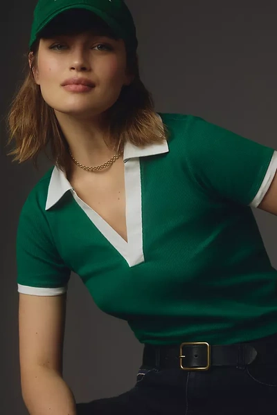 Shop Maeve Short-sleeve Colourblock Polo Top In Green