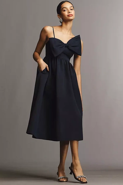 Shop Sachin & Babi Sloane Asymmetrical Bow A-line Midi Dress In Blue