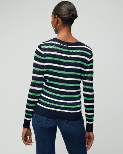 Shop White House Black Market Long Sleeve Stripe V-neck Pullover Sweater In Off Blue-lush Jade Stripe
