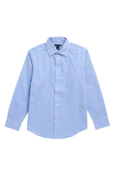 Shop Tommy Hilfiger Kids' Cross Gingham Button-up Shirt In Med Blue