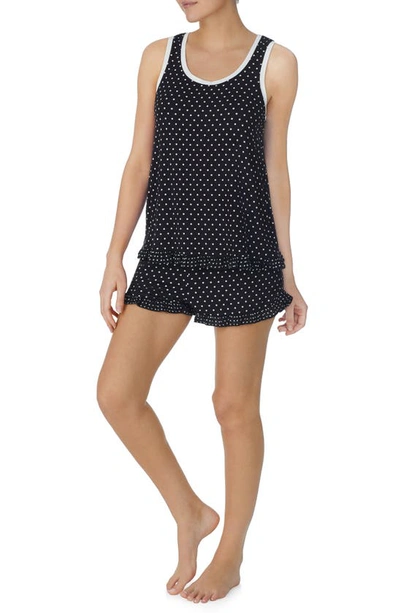 Kate Spade Sleeveless Short Pajamas In Black Ivory Dot