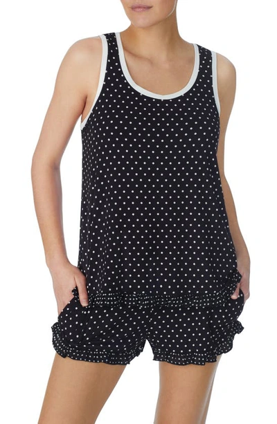 Shop Kate Spade Sleeveless Short Pajamas In Black Ivory Dot