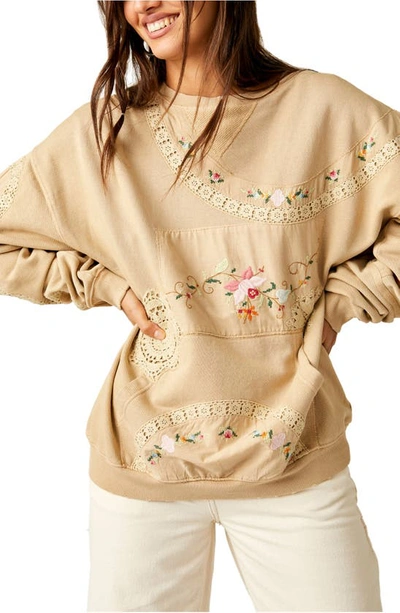 Shop Free People Gram's Attic Oversize Sweatshirt In Mushroom Combo