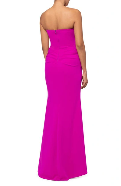 Xscape Strapless Side Ruched Scuba Crepe Gown In New Fuchsia