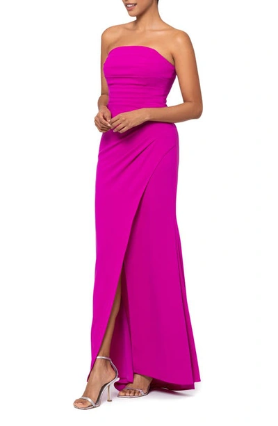 Xscape Strapless Side Ruched Scuba Crepe Gown In New Fuchsia