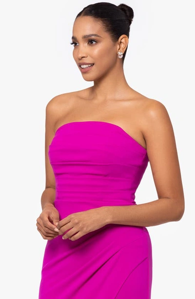Xscape Strapless Side Ruched Scuba Crepe Gown In New Fuchsia