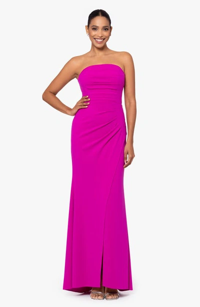 Xscape Strapless Side Ruched Scuba Crepe Gown In New Fuchsia