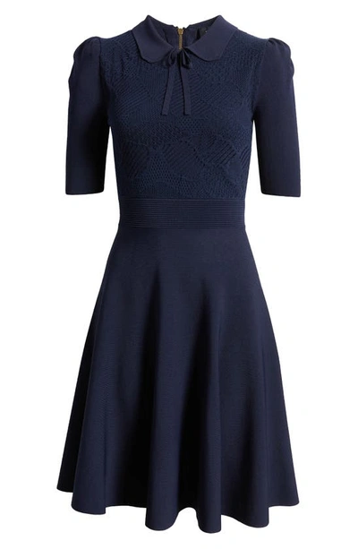 Shop Ted Baker Hillder Pointelle Bodice Fit & Flare Dress In Navy