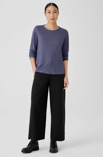 Shop Eileen Fisher Organic Linen Long Sleeve T-shirt In Twilight