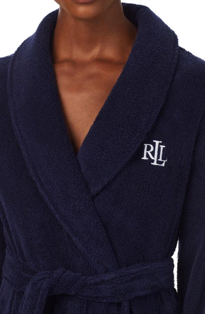 Shop Lauren Ralph Lauren Monogram Tie Waist Terry Robe In Navy