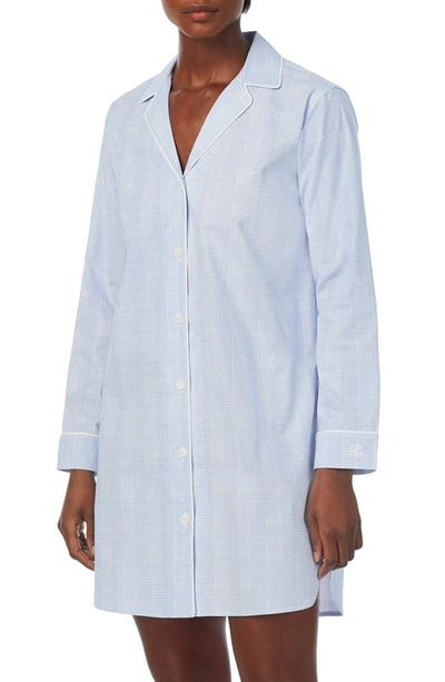 Shop Lauren Ralph Lauren Glen Plaid Organic Cotton Sleepshirt In Navy Check