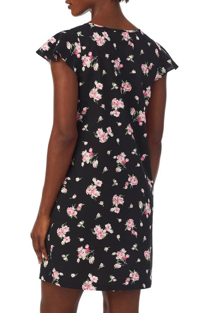 Shop Lauren Ralph Lauren Floral Print Cotton Blend Nightgown In Black Floral