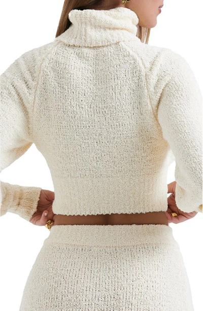 House Of Cb Nyala Bouclé Crop Turtleneck Sweater In Cream