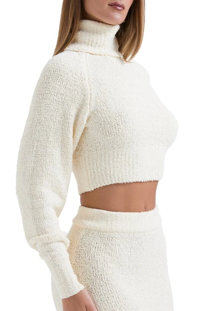 House Of Cb Nyala Bouclé Crop Turtleneck Sweater In Cream