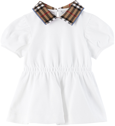 Shop Burberry Baby White Check Collar Dress