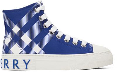 Shop Burberry Kids Blue Check Sneakers In Knight Ip Check