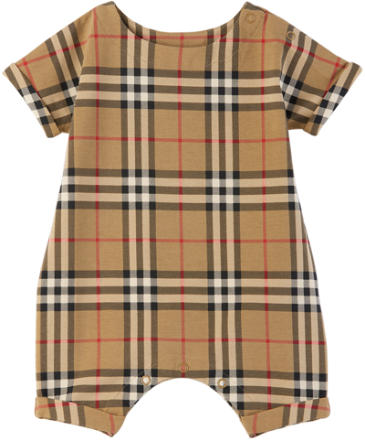 Shop Burberry Baby Beige Check Jumpsuit In Archive Beige Ip Chk