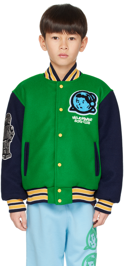 Shop Billionaire Boys Club Kids Green Astro Varsity Jacket In Beige