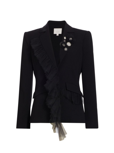 Shop Cinq À Sept Women's Delia Embellished Ruffle Crepe Blazer In Black
