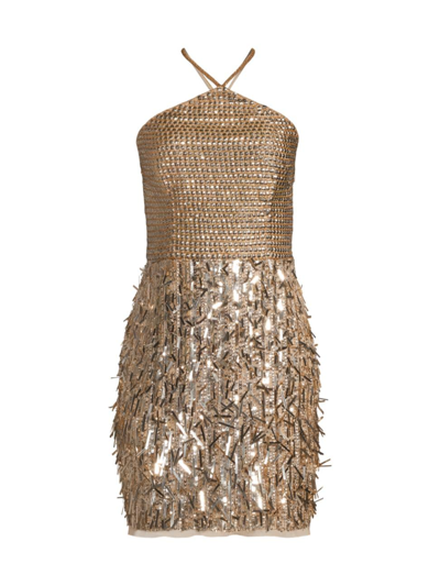 Shop Liv Foster Women's Sequin Embellished Halter Minidress In Light Gold