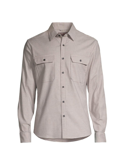 Shop Michael Kors Men's Tattersall Stretch Button-front Shirt In Khaki